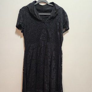 Black Lace Overlay Knee Length Dress